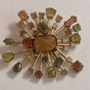 Large Liz Claiborne Goldtone and Multi-Stone Brooch